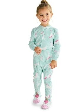 NWT Carter's Light Blue Unicorn and Rainbow Fleece Footed Pajamas